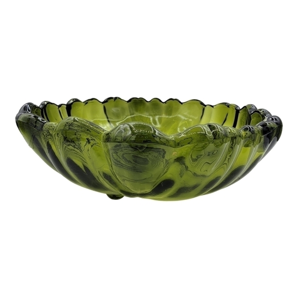 Vintage Indiana Glass Olive Green Footed Bowl - Picture 14 of 14
